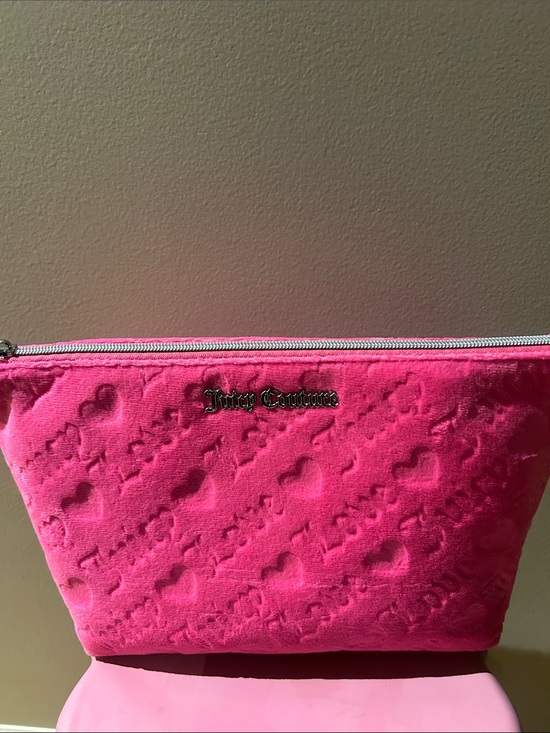 Juicy Couture Handbags - NEW Juicy Couture Bright Pink Velvet Embossed Cosmetic Bag